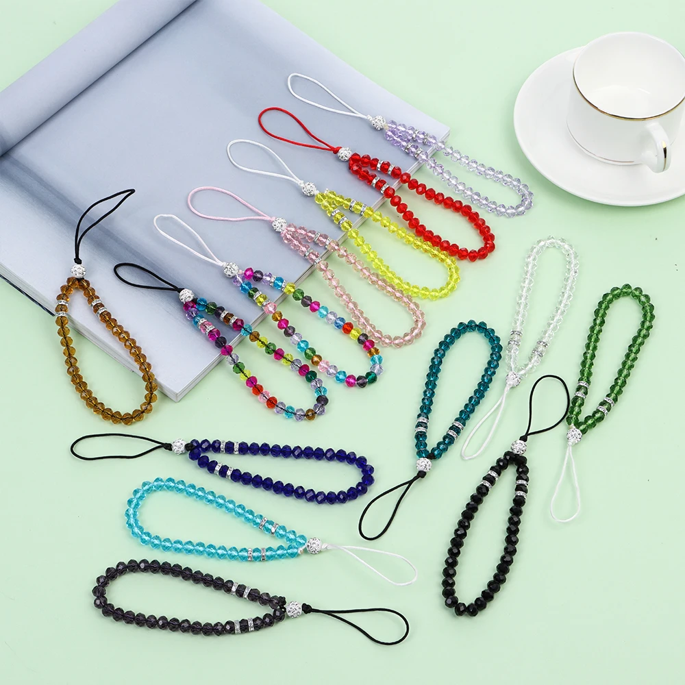 New Colorful Anti-Lost Phone Chain Artificial Crystal Phone Hang Rope Mobile Phone Strap Lanyard Cell Phone Case Hanging Cord