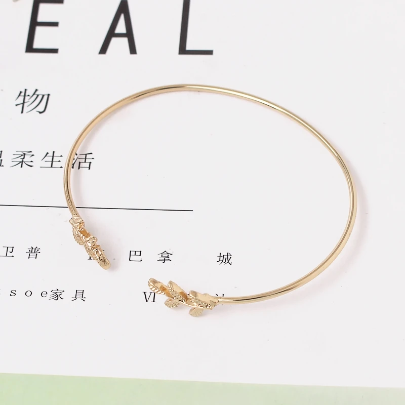 New Pulseiras Double Leaves Open Charm Cuff Bracelets & Bangles for Women Simple Jewelry Gift Mujer Bracciali Bijoux