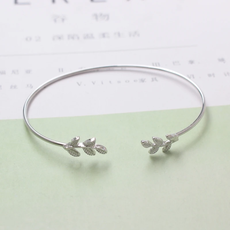 New Pulseiras Double Leaves Open Charm Cuff Bracelets & Bangles for Women Simple Jewelry Gift Mujer Bracciali Bijoux
