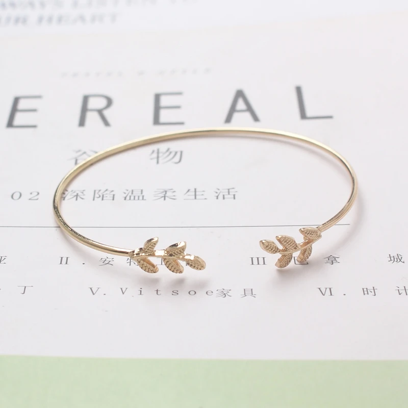 New Pulseiras Double Leaves Open Charm Cuff Bracelets & Bangles for Women Simple Jewelry Gift Mujer Bracciali Bijoux