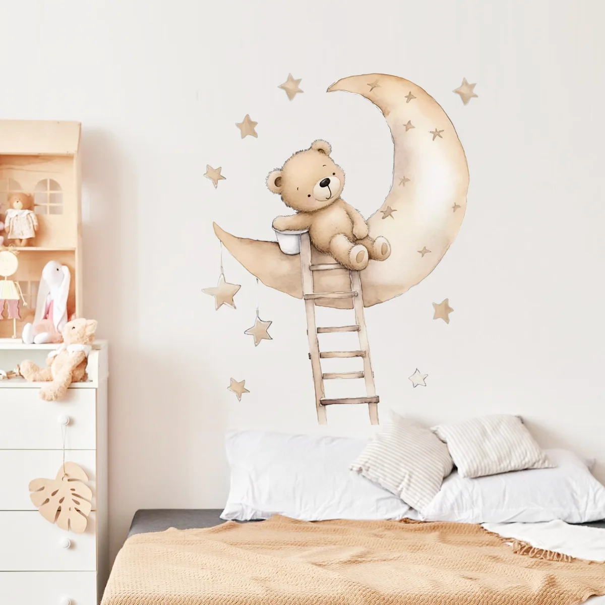 Cute Bear Star Cloud Wall Stickers for Kids Rooms Girls Boys Baby Room Bedroom Decoration Kawaii Cartoon Animal Wallpaper Vinyl