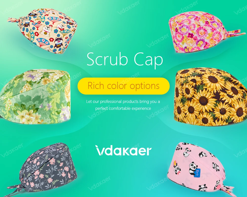 Cute cat Cartoon Print Operation Pure Cotton Cap Nurse Cap Dentist Hat Adjustable scrub caps women and man Medical cap