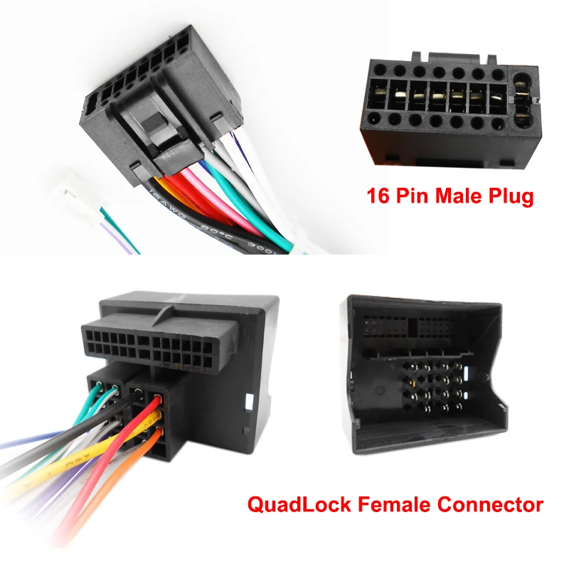 Quadlock Wiring Harness 16 Pin Plug to Quad Lock Connector Car Radio Cable Adapter for Golf Mk5 Mk6 Jetta 6 Octavia Mk1 Mk2