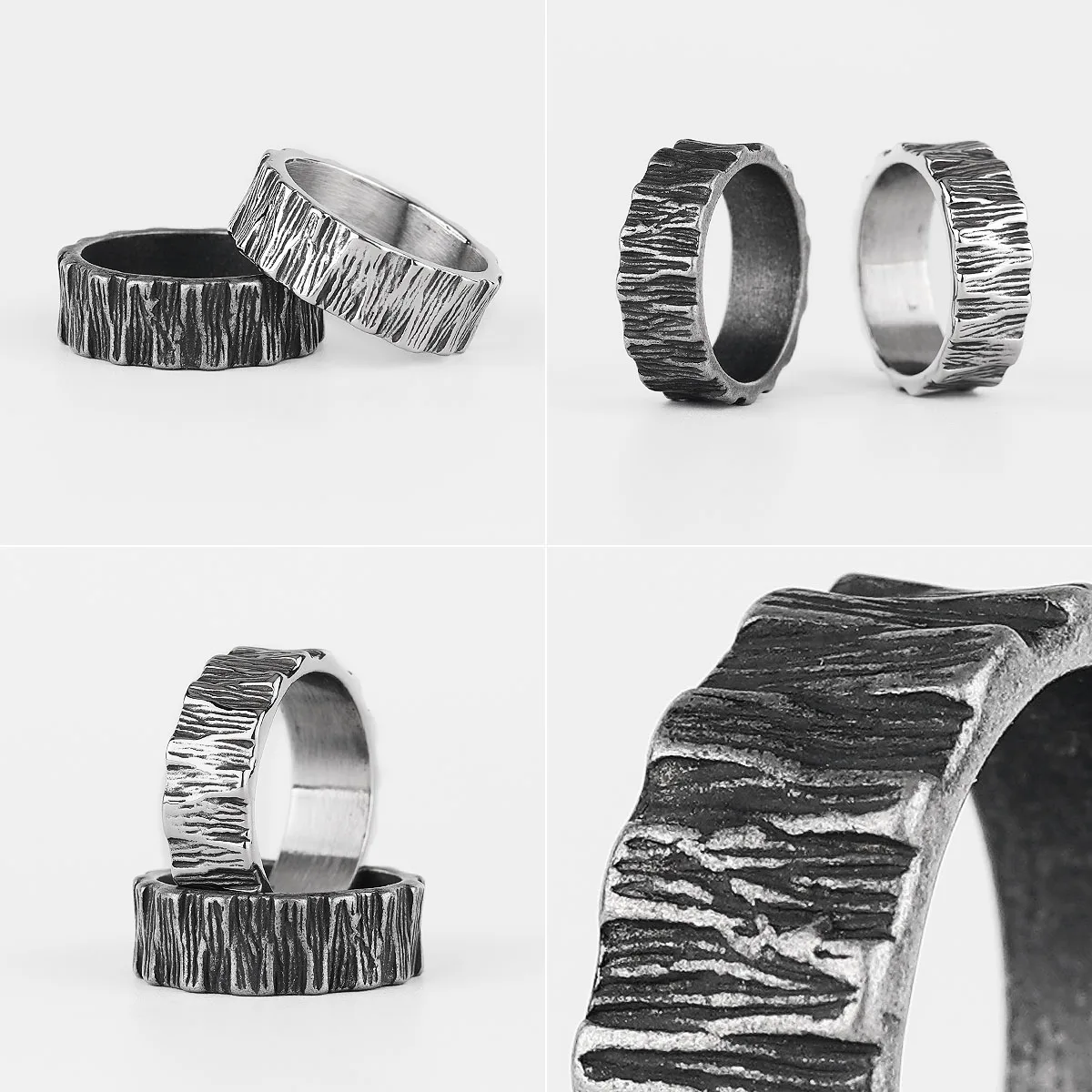Simple Vintage Black Geometry Stainless Steel Mens Rings Trendy Charm for Male Boyfriend Biker Jewelry Creativity Gift Wholesale