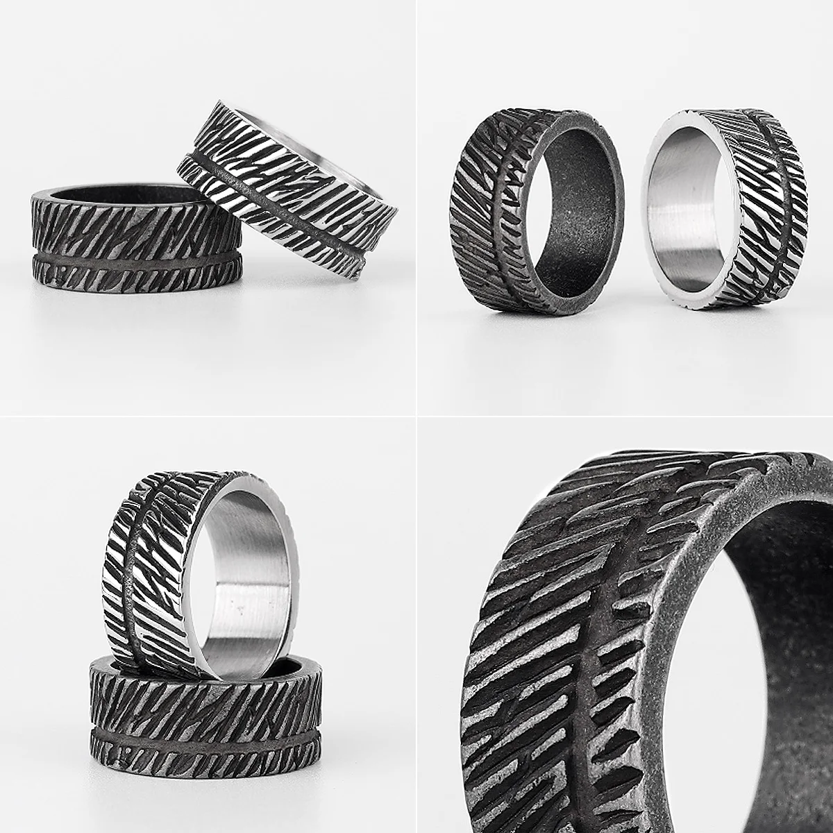 Simple Vintage Black Geometry Stainless Steel Mens Rings Trendy Charm for Male Boyfriend Biker Jewelry Creativity Gift Wholesale