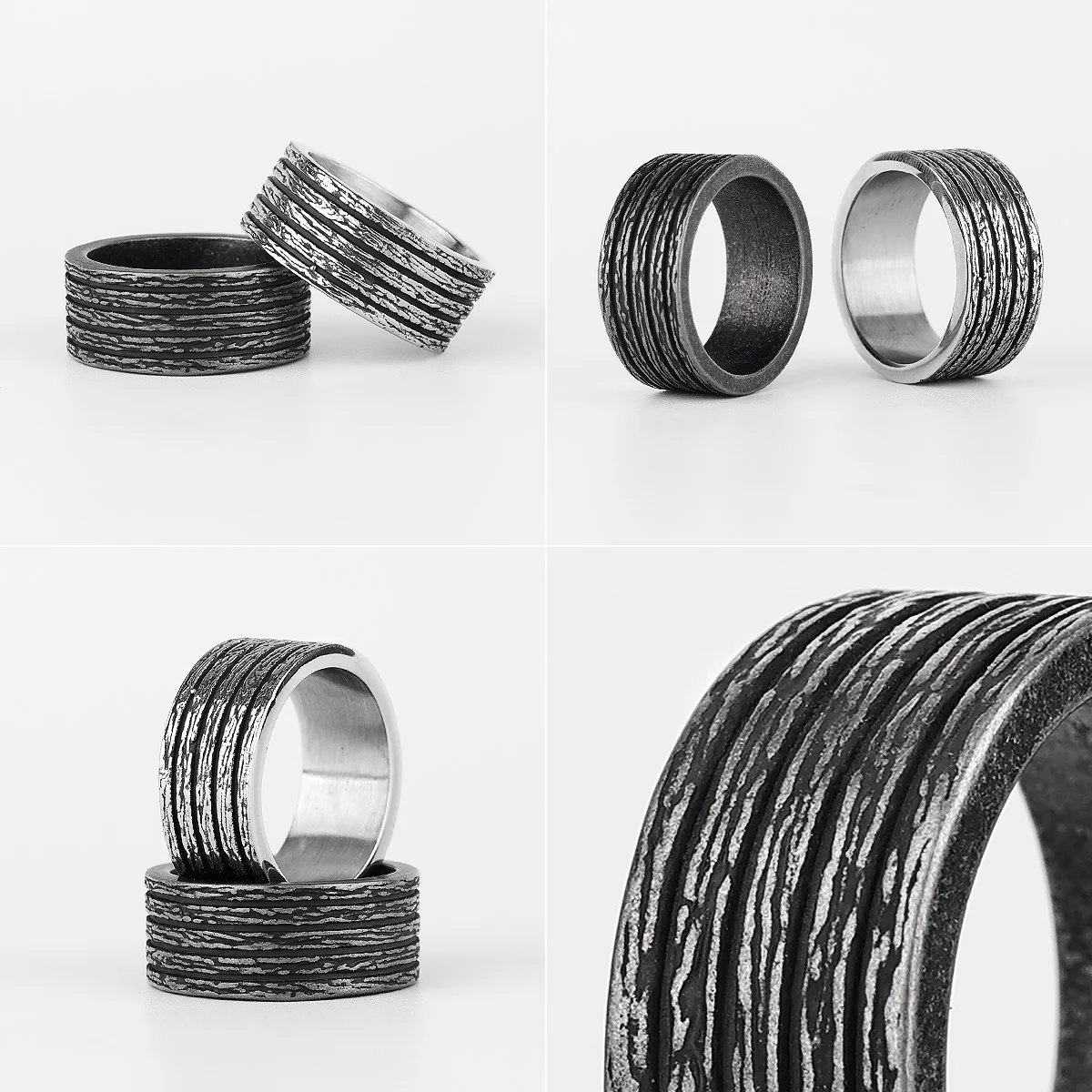 Simple Vintage Black Geometry Stainless Steel Mens Rings Trendy Charm for Male Boyfriend Biker Jewelry Creativity Gift Wholesale