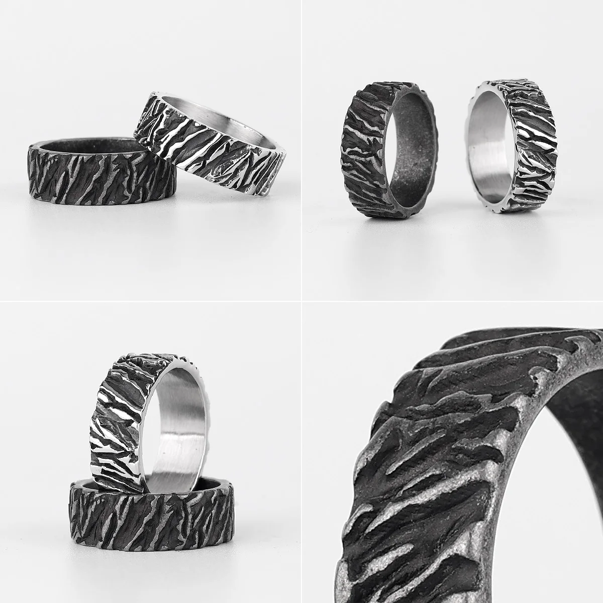 Simple Vintage Black Geometry Stainless Steel Mens Rings Trendy Charm for Male Boyfriend Biker Jewelry Creativity Gift Wholesale