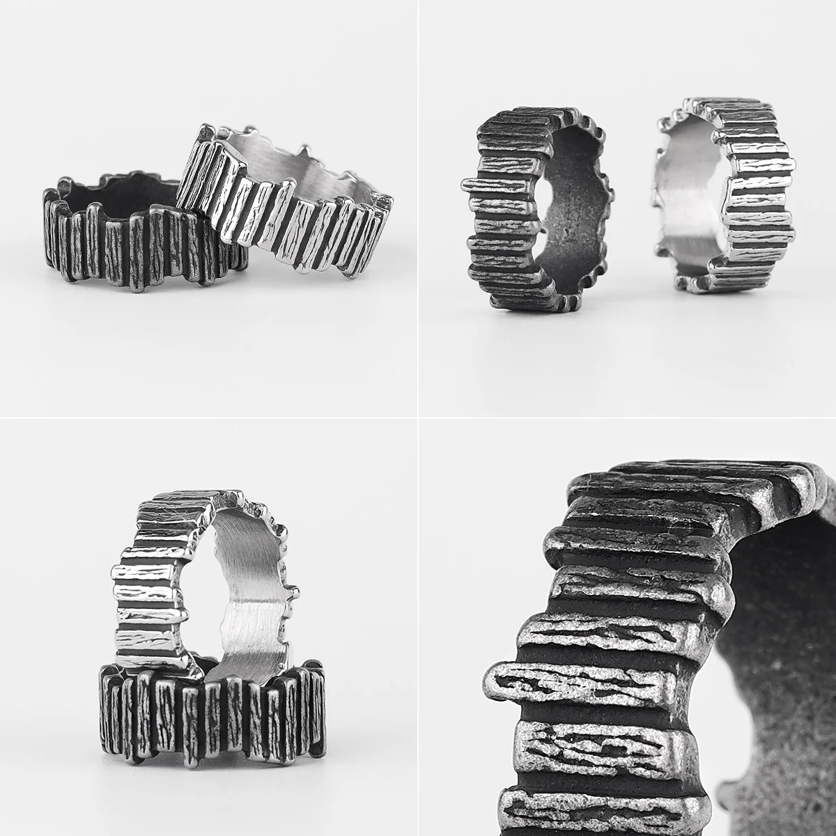 Simple Vintage Black Geometry Stainless Steel Mens Rings Trendy Charm for Male Boyfriend Biker Jewelry Creativity Gift Wholesale