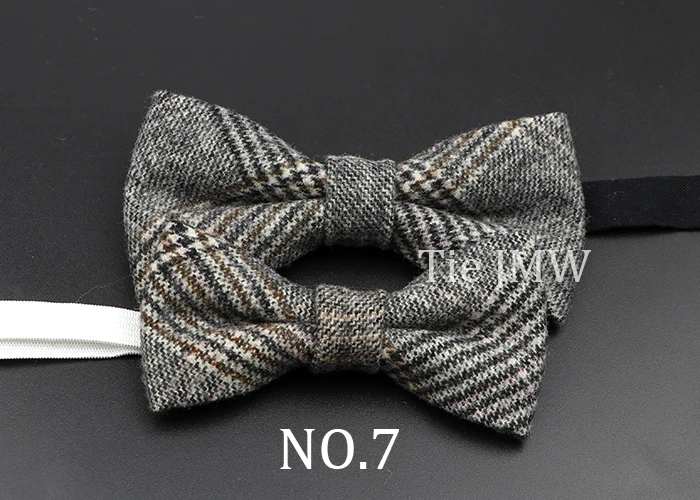Brand New Wool Bowtie Woven Plaid Stripped Formal Bow Tie Brown Grey Butterfly Mens Wedding Party Dress Shirt Suit Accessories