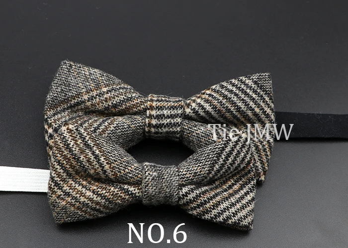 Brand New Wool Bowtie Woven Plaid Stripped Formal Bow Tie Brown Grey Butterfly Mens Wedding Party Dress Shirt Suit Accessories