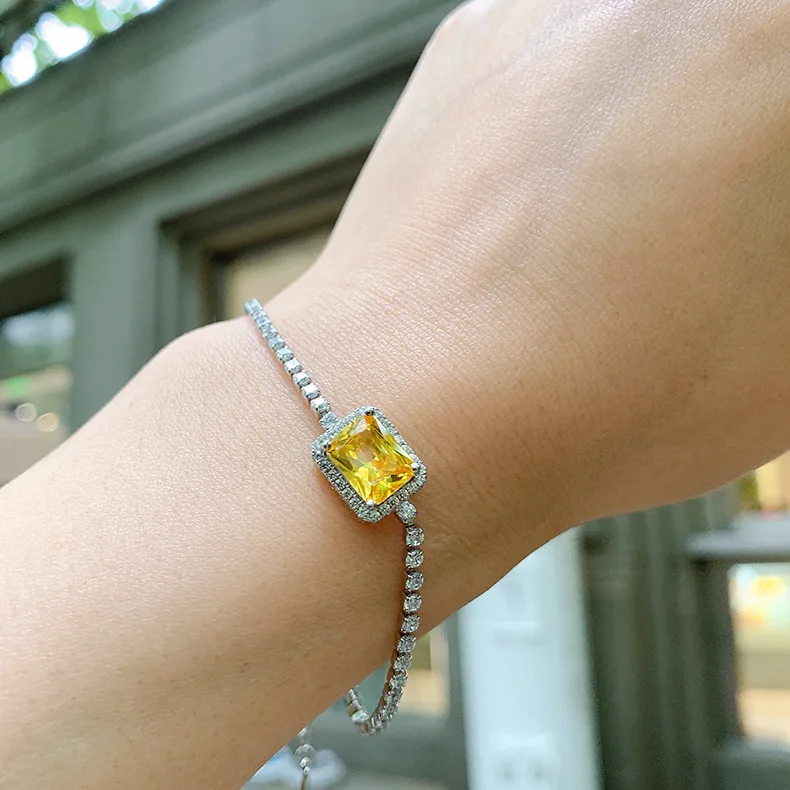 Women Jewelry Vintage 7*9mm High Quality Yellow Pink Blue Crystal Bracelet Necklace Party Fine Gift