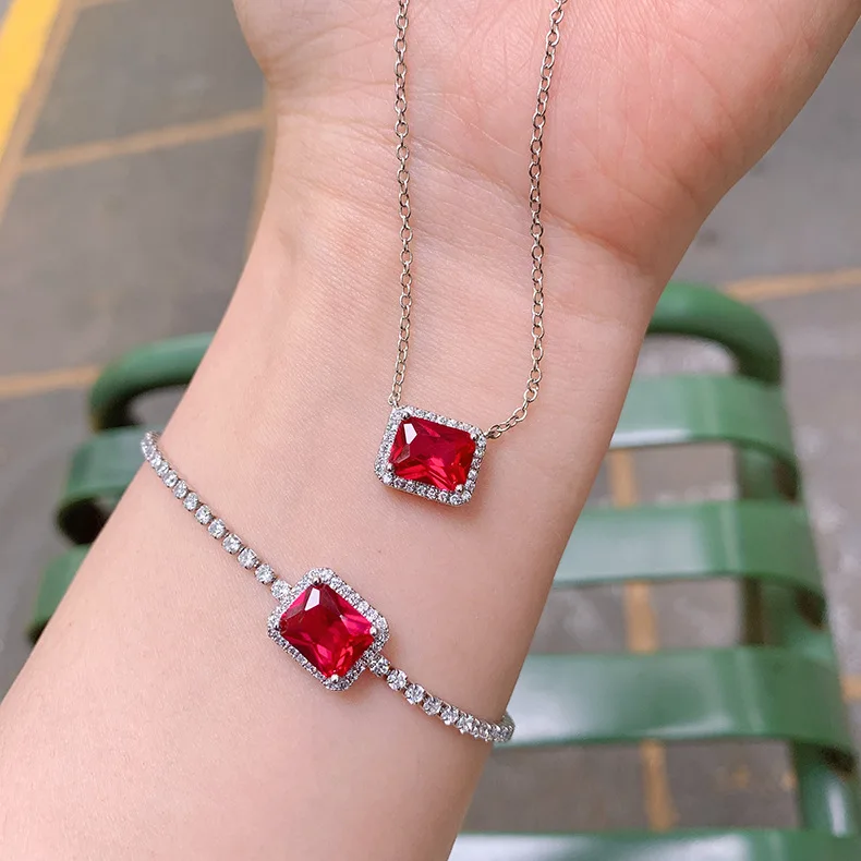 Women Jewelry Vintage 7*9mm High Quality Yellow Pink Blue Crystal Bracelet Necklace Party Fine Gift