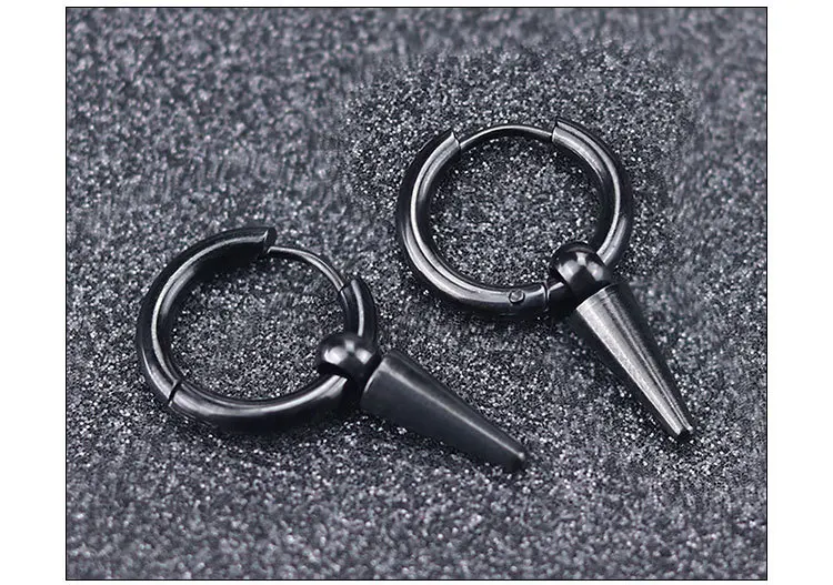 Rock Cone Pendant Hoop Earrings Female Men Stainless Steel Geometric Cartilage Single Earring Hip Hop Piercing Jewelry