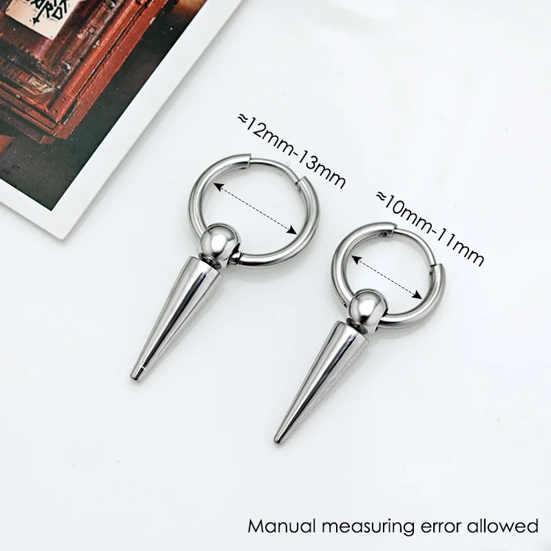 Rock Cone Pendant Hoop Earrings Female Men Stainless Steel Geometric Cartilage Single Earring Hip Hop Piercing Jewelry
