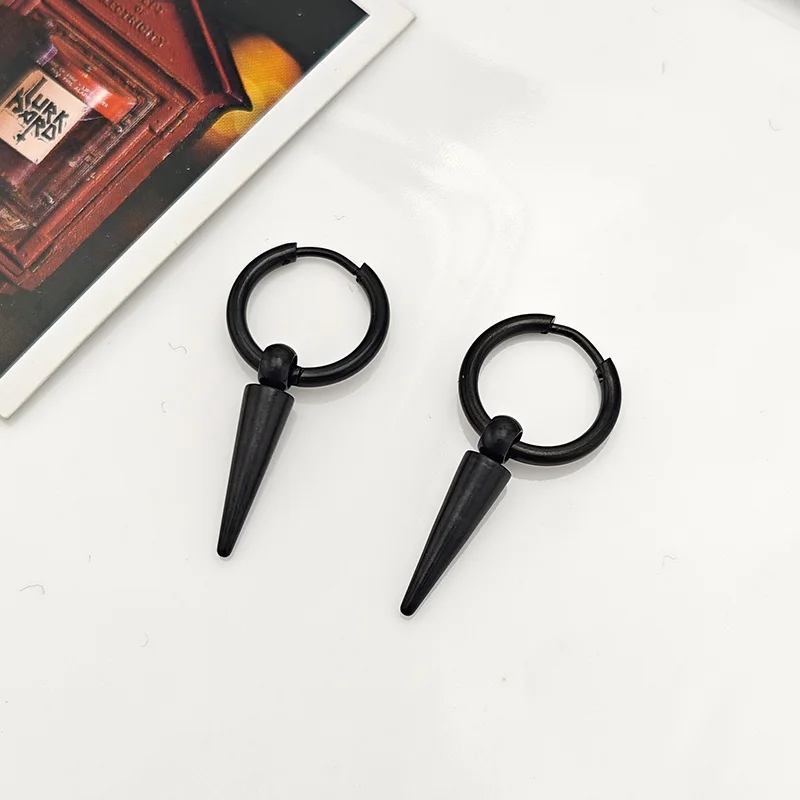 Rock Cone Pendant Hoop Earrings Female Men Stainless Steel Geometric Cartilage Single Earring Hip Hop Piercing Jewelry