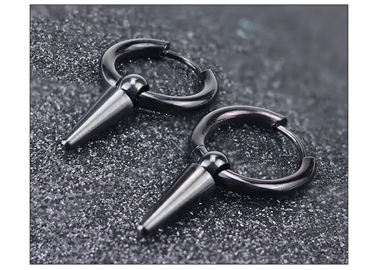 Rock Cone Pendant Hoop Earrings Female Men Stainless Steel Geometric Cartilage Single Earring Hip Hop Piercing Jewelry