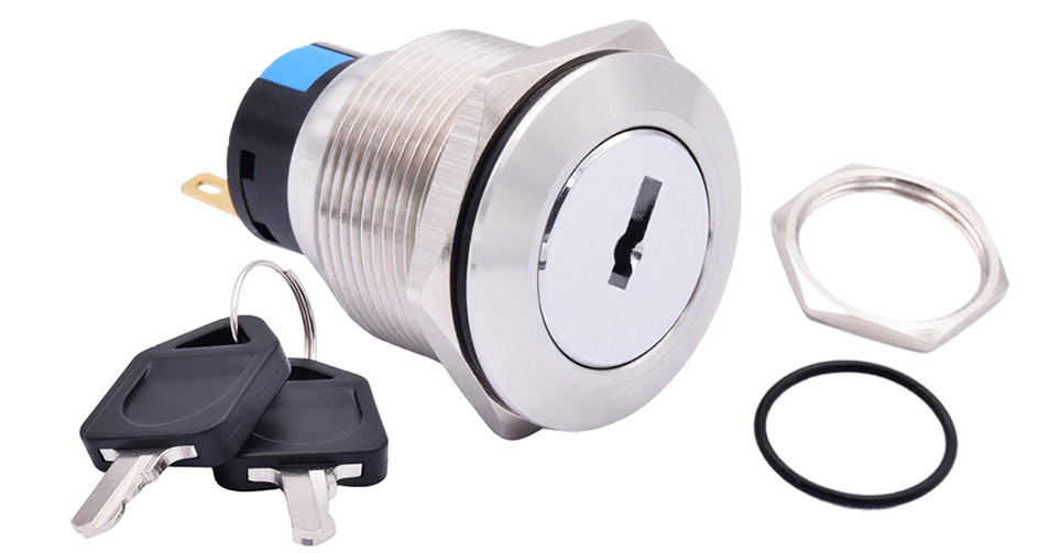 16mm 19mm 22mm Waterproof Metal Rotary Key Selector Switch 2 3 Position Stainless Steel Push Button Lock Switch Latching 1NO1NC