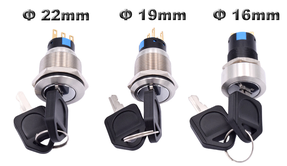 16mm 19mm 22mm Waterproof Metal Rotary Key Selector Switch 2 3 Position Stainless Steel Push Button Lock Switch Latching 1NO1NC