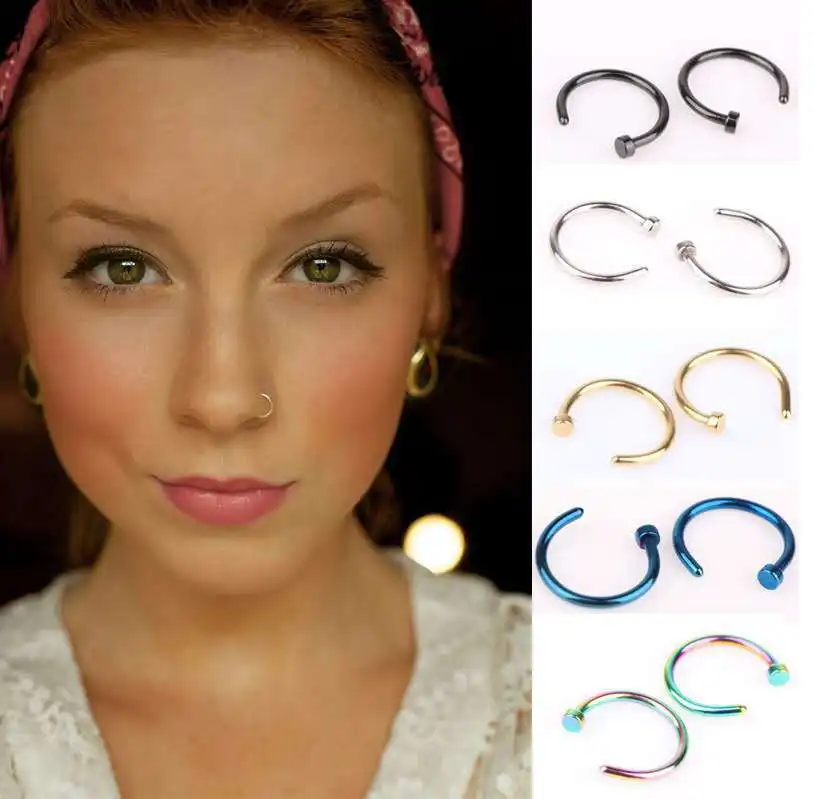 2PCS Stainless Steel Women Clip Earring Lips Rings Nose Ring Septum Falso Clip On Mouth Ring Fake Piercing Body Clip Hoop