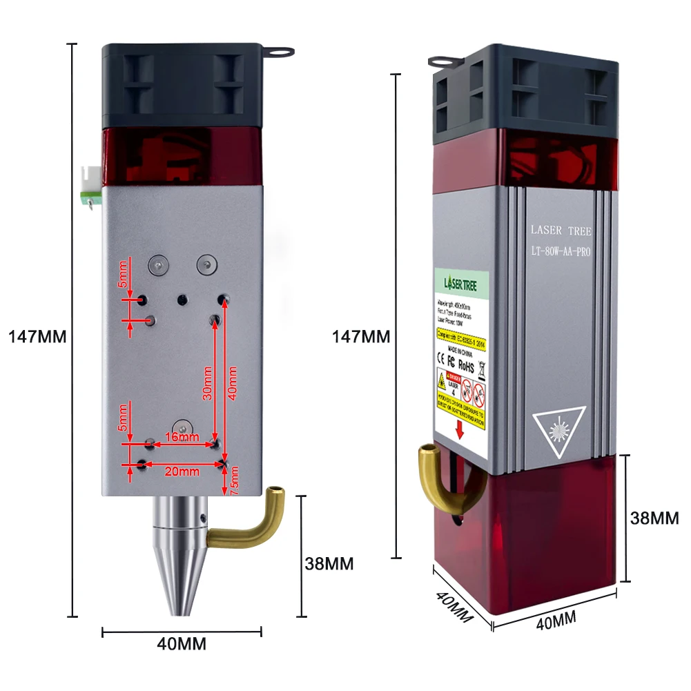 LASER TREE 10W High Power Laser Module with Air Assist Metal Nozzle TTL Laser Head for CNC Engraving Cutting Machine DIY Tools