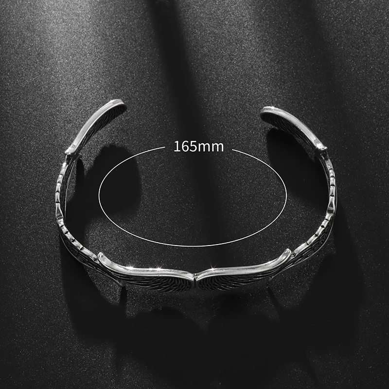 Retro Creative Design Angel Wings Metal Open Bangle Bracelets for Men Women Cool Glamour Party Biker Jewelry