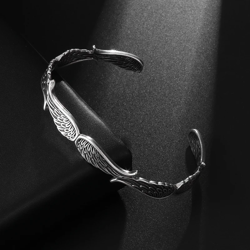 Retro Creative Design Angel Wings Metal Open Bangle Bracelets for Men Women Cool Glamour Party Biker Jewelry