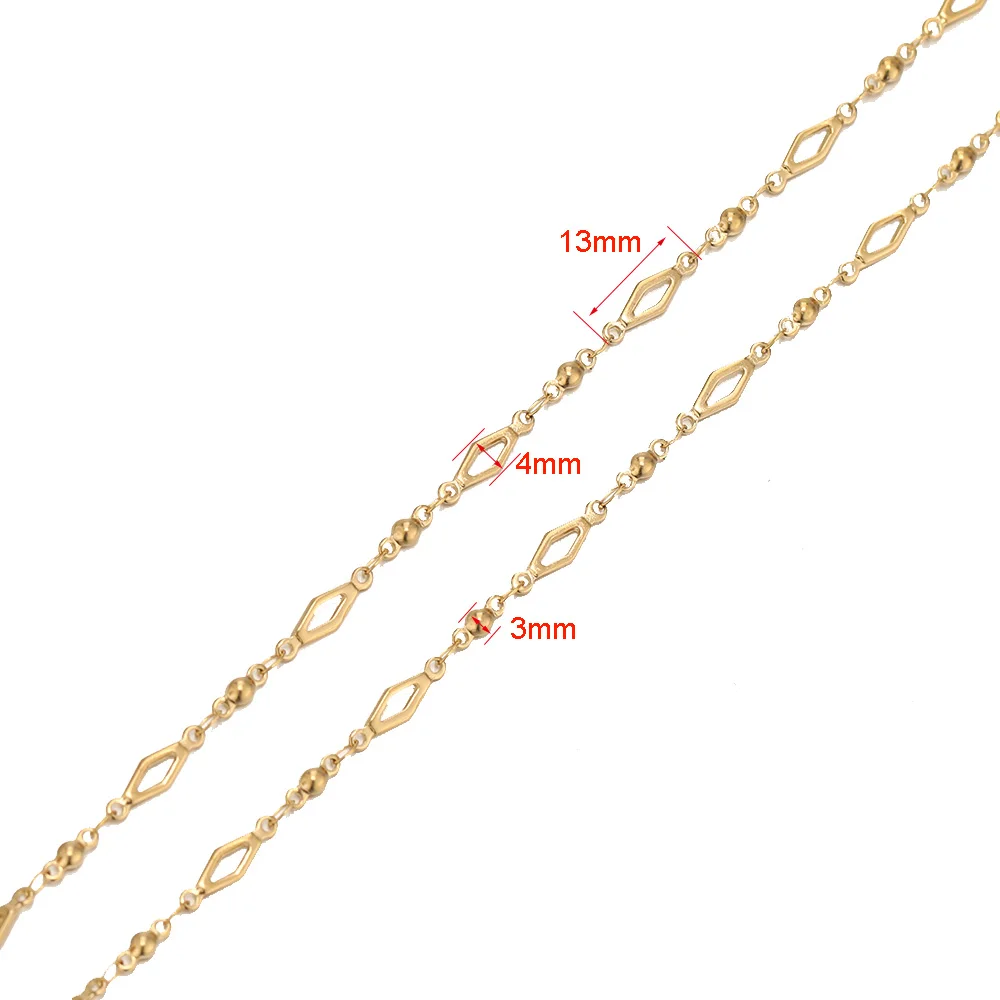 1 Meter Stainless Steel Gold Color Plated Rhombus Beads Connectors Link Chains Jewelry Making Chain for DIY Necklace Body Chains