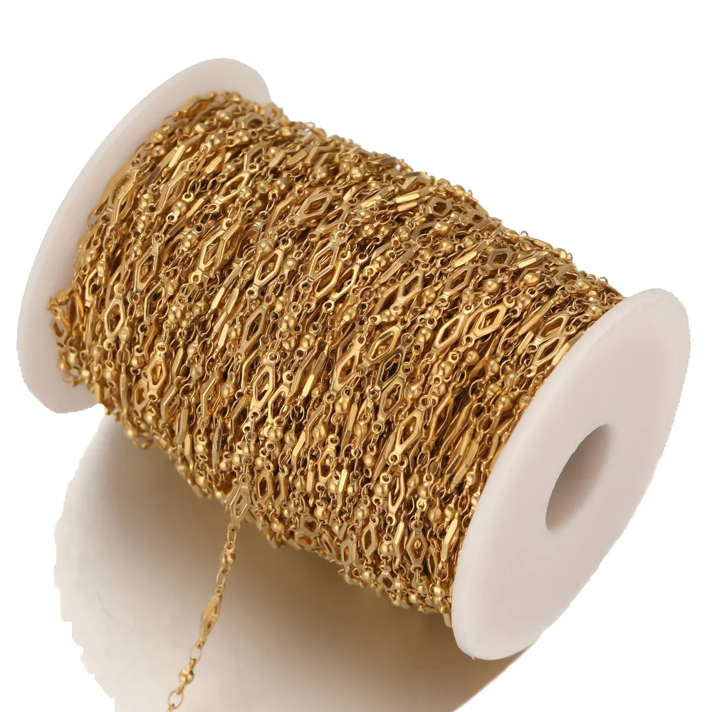 1 Meter Stainless Steel Gold Color Plated Rhombus Beads Connectors Link Chains Jewelry Making Chain for DIY Necklace Body Chains