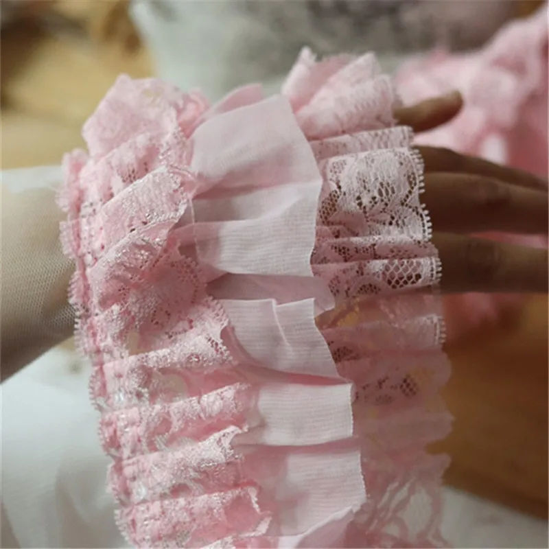 9CM Wide Three Layers Pleated Chiffon Fabric Needlework Fringed Ribbon Ruffles Trim Wedding Dress Hemlines Curtain Sewing Decor