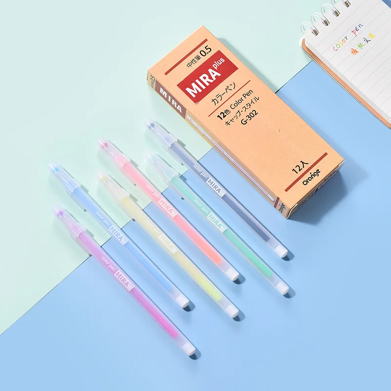 12 Color Macaron Kawaii Pen 12 Colored Gel pens Set 0.5 mm Ballpoint Pen for Journal Cute Japanese Stationary School Supplies