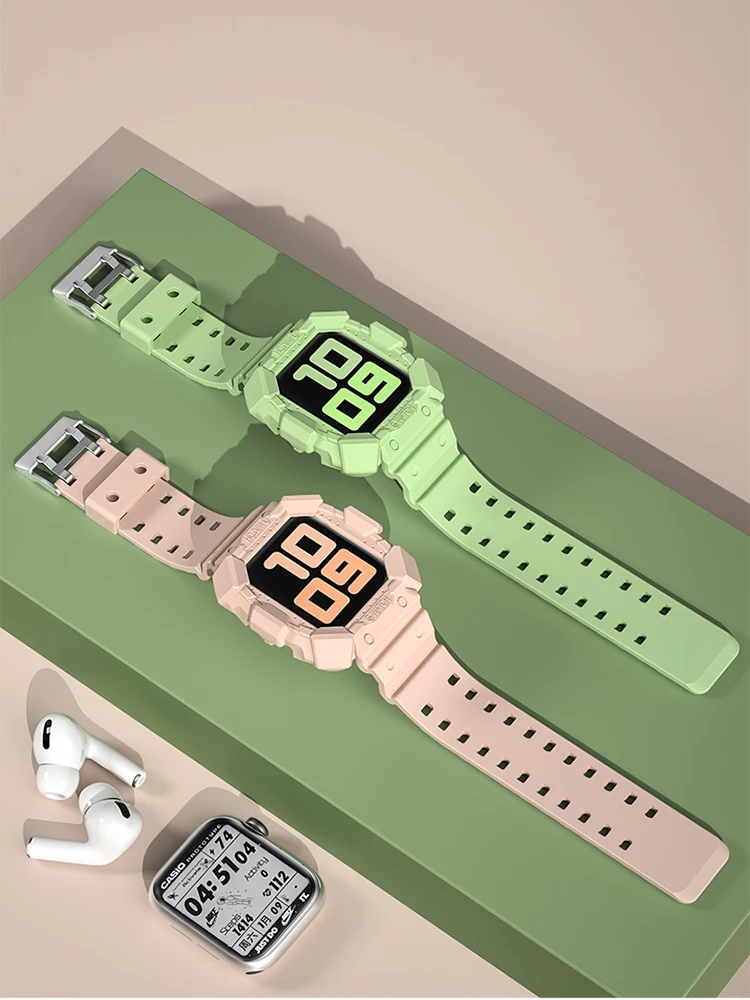 Tpu case+strap for Apple Watch Band 45mm 41mm 44mm 40mm 42mm 38mm TPU Transparent Watchband for Iwatch Series 3 4 5 6 SE 7 Cover