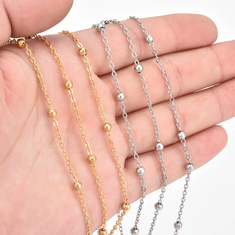 Wholesale 1M 2M 5M Stainless Steel Gold Color Beaded Chain Link Ball Chain DIY Anklet Necklaces Bracelet Making Accessories