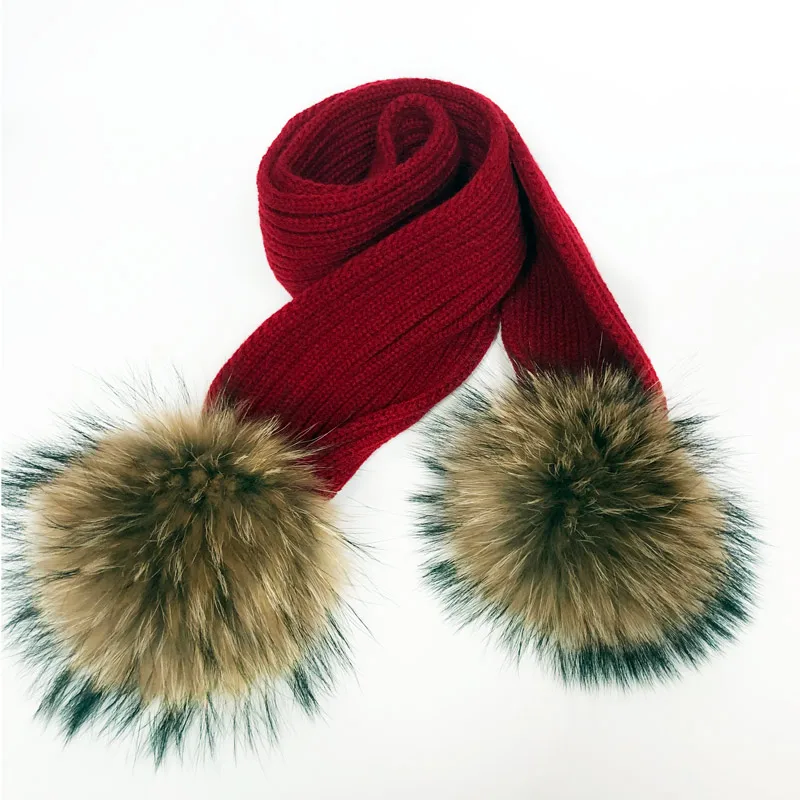 Parent-Child Winter hats Cute Baby fur Pompon Hat Scarf Sets Real Natural Fur Ball Caps Mother Kids Warm Knitted Hats Winter Bea