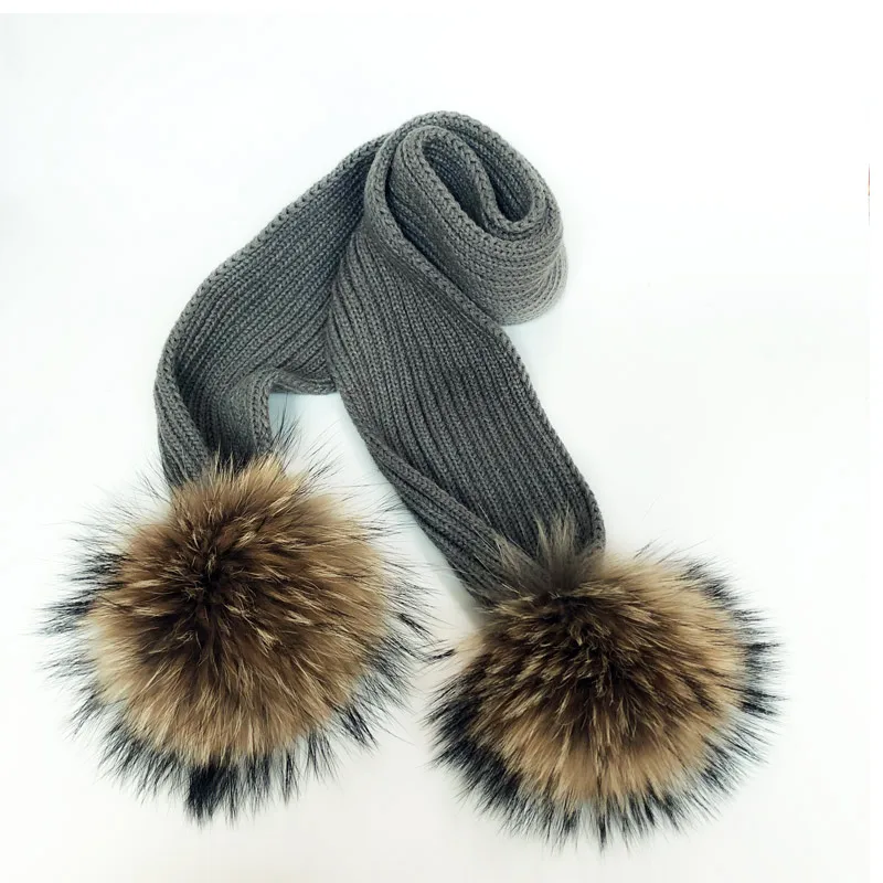 Parent-Child Winter hats Cute Baby fur Pompon Hat Scarf Sets Real Natural Fur Ball Caps Mother Kids Warm Knitted Hats Winter Bea