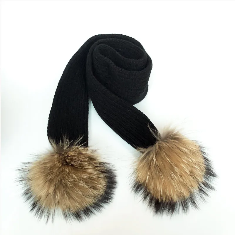 Parent-Child Winter hats Cute Baby fur Pompon Hat Scarf Sets Real Natural Fur Ball Caps Mother Kids Warm Knitted Hats Winter Bea