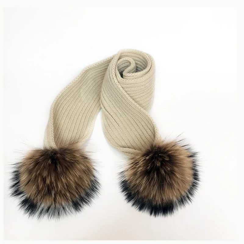 Parent-Child Winter hats Cute Baby fur Pompon Hat Scarf Sets Real Natural Fur Ball Caps Mother Kids Warm Knitted Hats Winter Bea