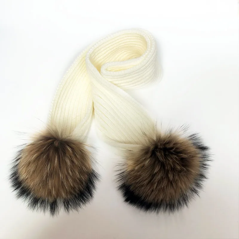 Parent-Child Winter hats Cute Baby fur Pompon Hat Scarf Sets Real Natural Fur Ball Caps Mother Kids Warm Knitted Hats Winter Bea