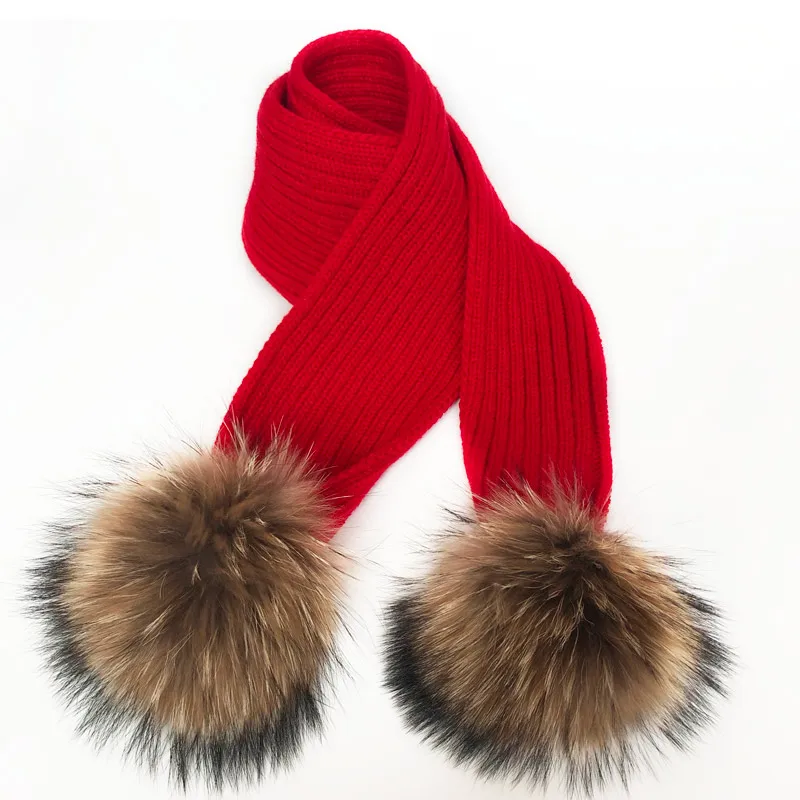 Parent-Child Winter hats Cute Baby fur Pompon Hat Scarf Sets Real Natural Fur Ball Caps Mother Kids Warm Knitted Hats Winter Bea