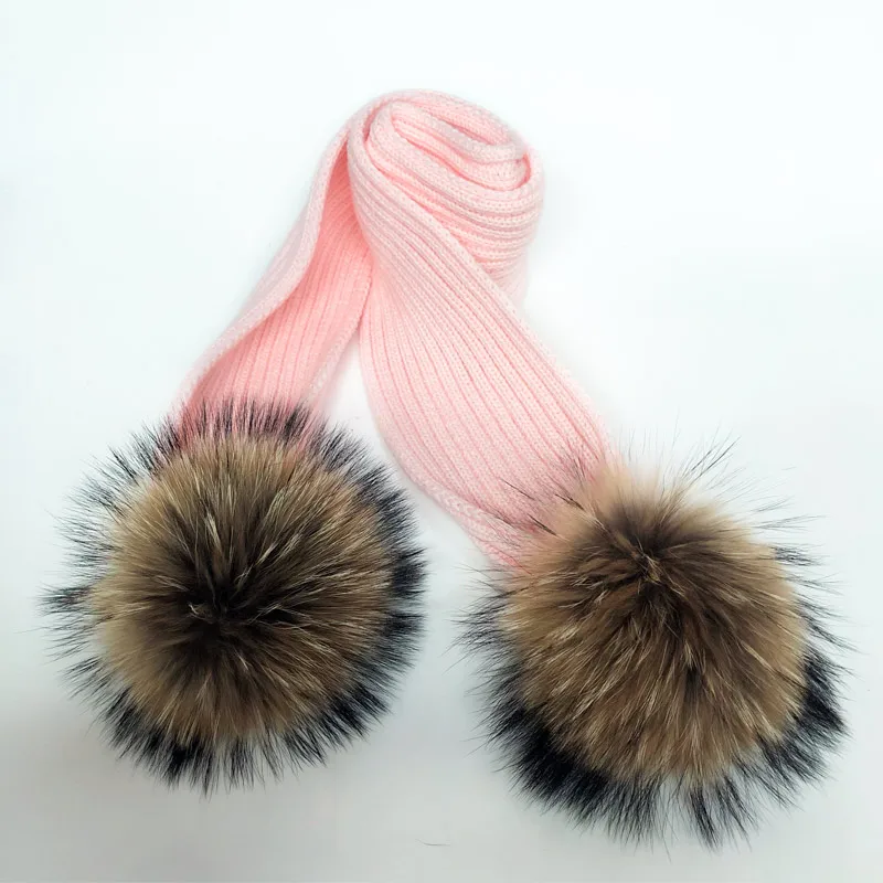 Parent-Child Winter hats Cute Baby fur Pompon Hat Scarf Sets Real Natural Fur Ball Caps Mother Kids Warm Knitted Hats Winter Bea