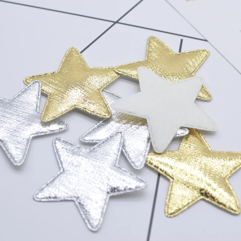 50Pcs 40mm Gold and Silver Cloth Star Applique Padded Patches for DIY Craft Clothes Hairpin Wedding Decor Accessories
