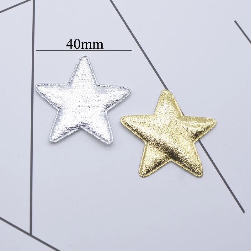 50Pcs 40mm Gold and Silver Cloth Star Applique Padded Patches for DIY Craft Clothes Hairpin Wedding Decor Accessories