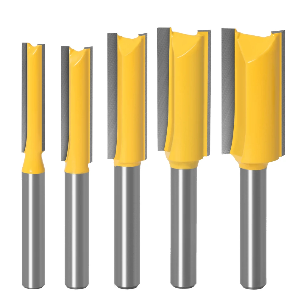 1/4 /6.35 mm Shank Straight Bit Tungsten Carbide Single Double Flute Router Bit Wood Milling Cutter for Woodwork 1 pcs