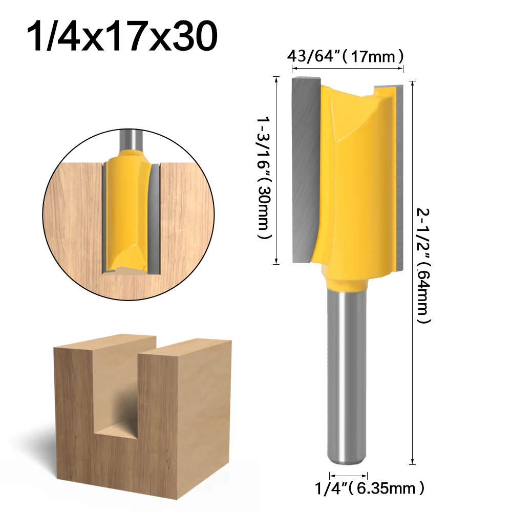 1/4 /6.35 mm Shank Straight Bit Tungsten Carbide Single Double Flute Router Bit Wood Milling Cutter for Woodwork 1 pcs