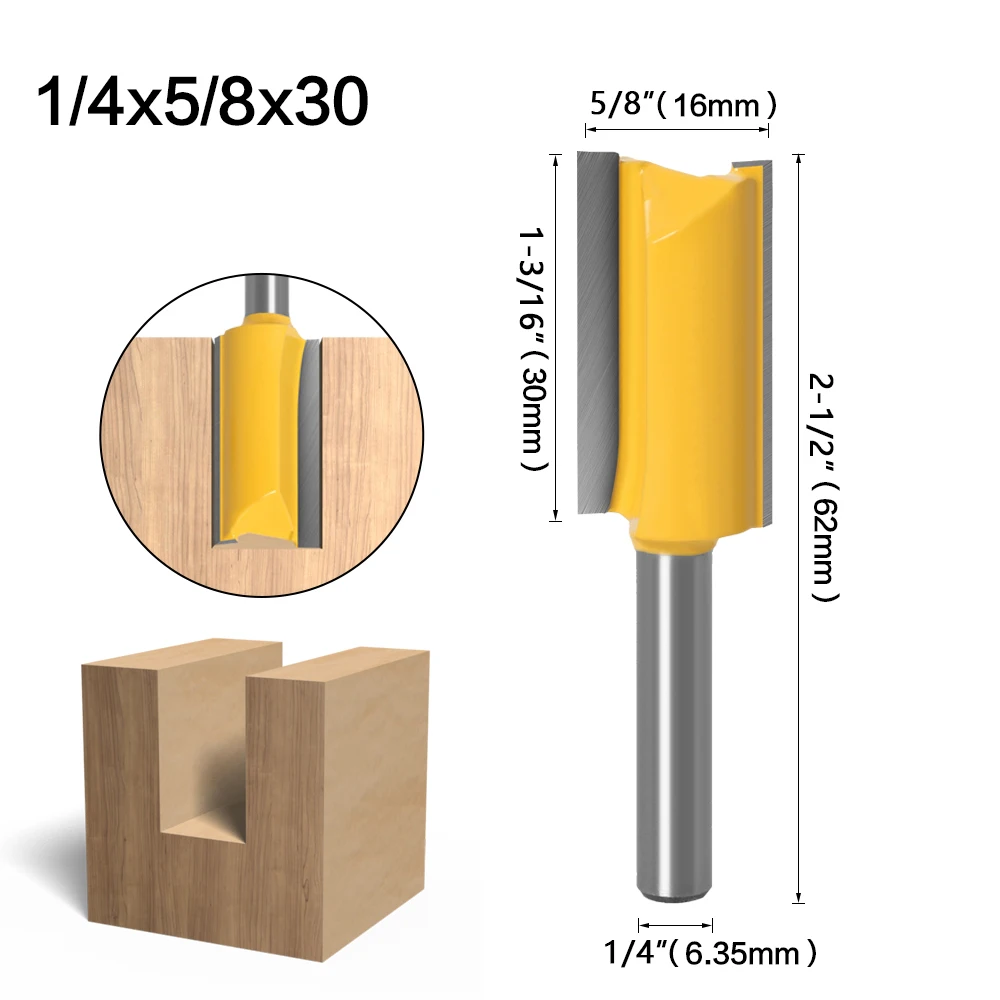 1/4 /6.35 mm Shank Straight Bit Tungsten Carbide Single Double Flute Router Bit Wood Milling Cutter for Woodwork 1 pcs