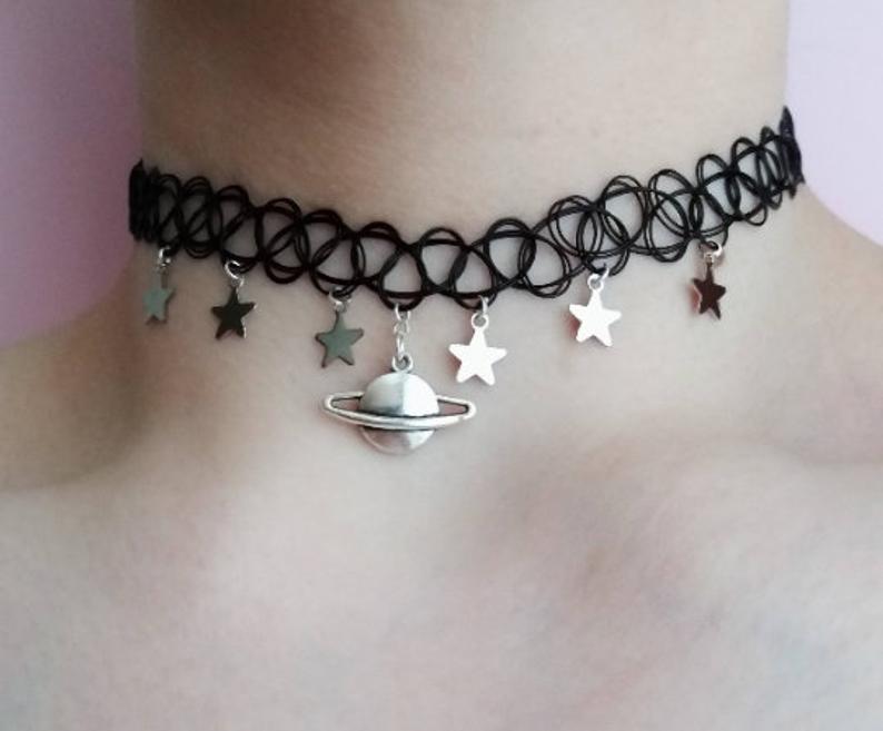 moon and stars necklace - tattoo choker - grunge choker