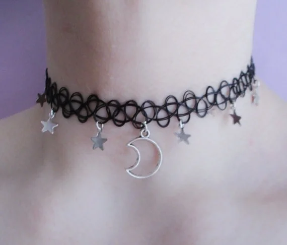 moon and stars necklace - tattoo choker - grunge choker