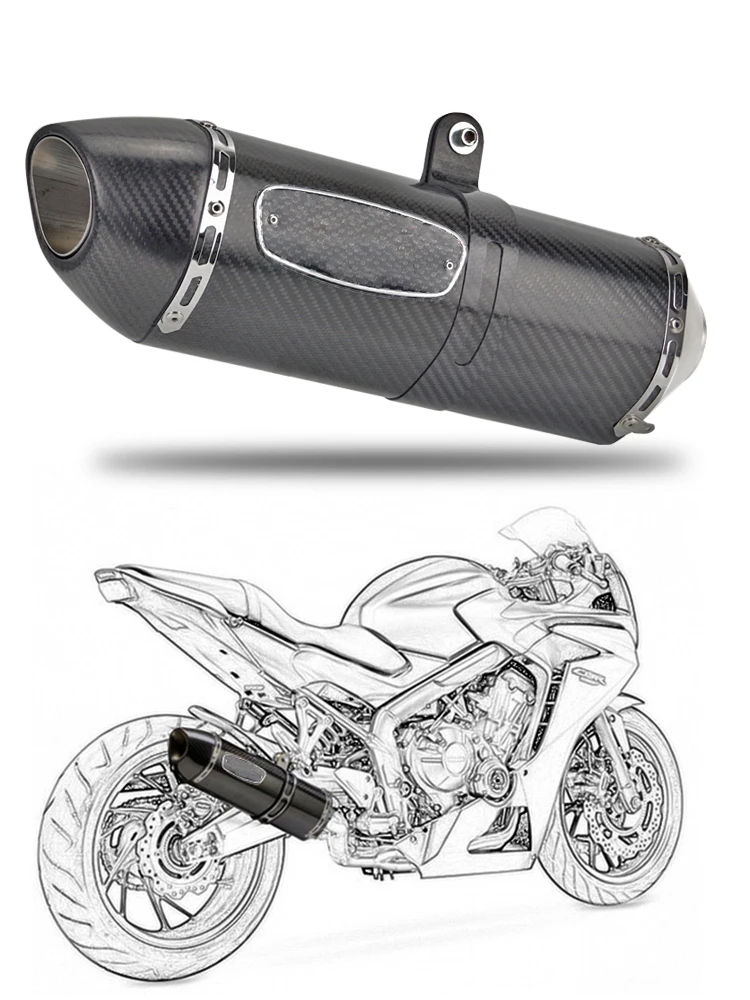 51mm Universal Motorcycle Exhaust Muffler Carbon Fiber R77 Escape Moto for Yamaha R3 R6 MT07 for Kawasaki Z900 Z400 RC390 ER6N