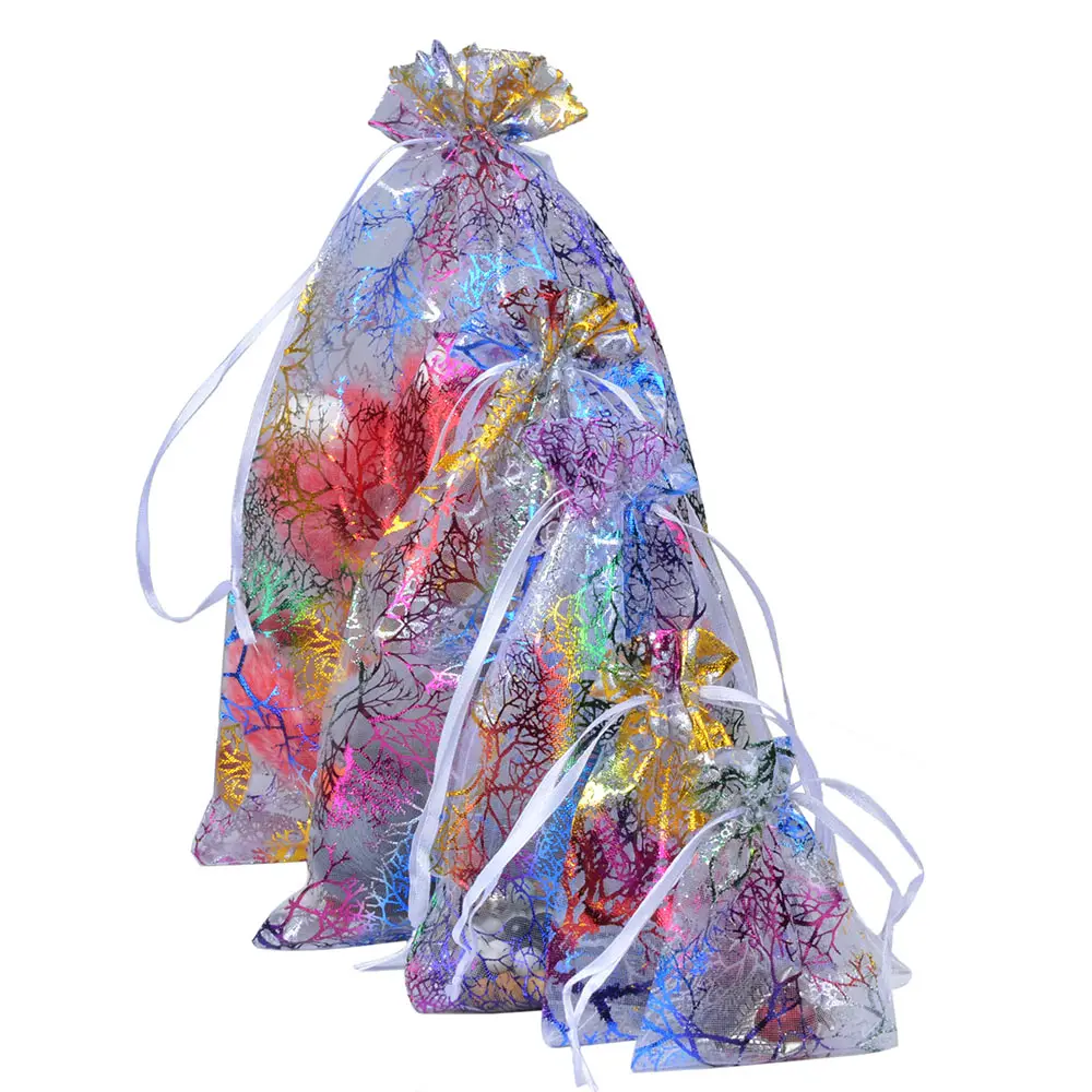 50pcs/lot 7x9cm 9x12cm 10x15cm 13x18cm Colorful Organza Bags Favor Gift Bags Jewelry Packaging Bags Wedding Drawstring Pouches