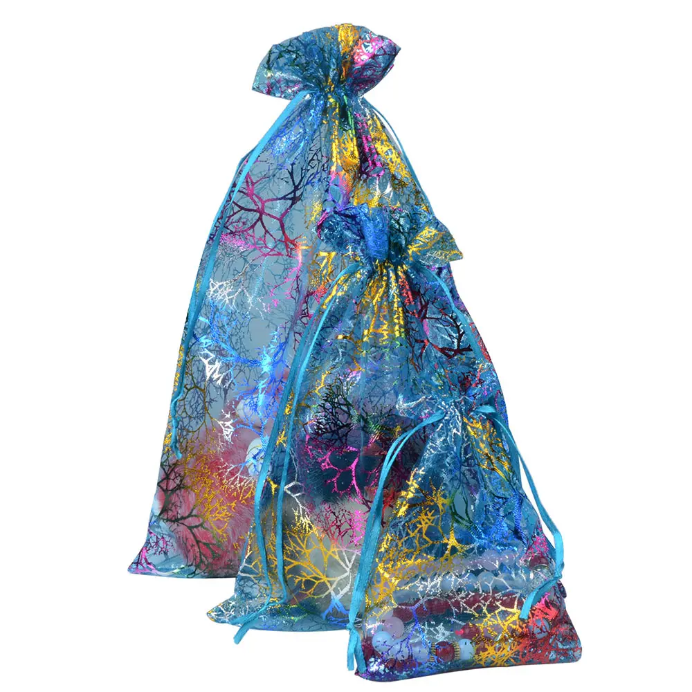 50pcs/lot 7x9cm 9x12cm 10x15cm 13x18cm Colorful Organza Bags Favor Gift Bags Jewelry Packaging Bags Wedding Drawstring Pouches