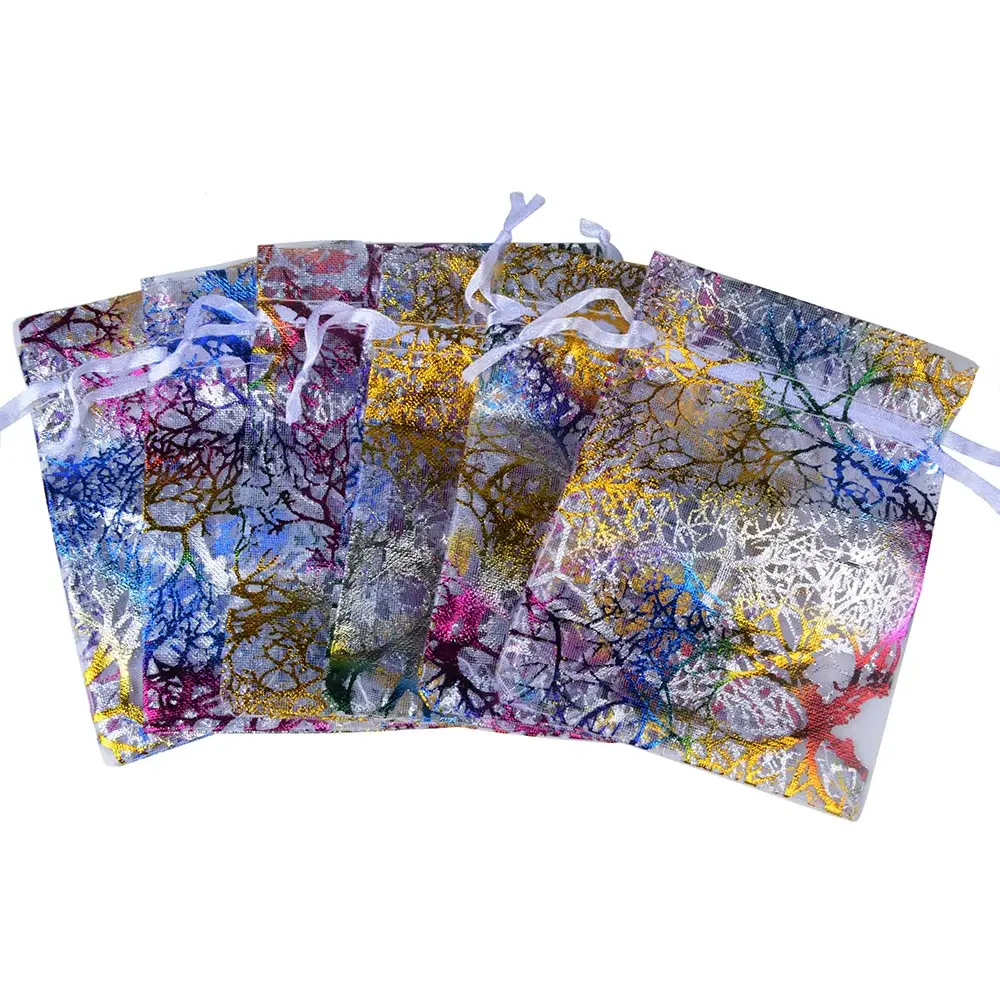 50pcs/lot 7x9cm 9x12cm 10x15cm 13x18cm Colorful Organza Bags Favor Gift Bags Jewelry Packaging Bags Wedding Drawstring Pouches